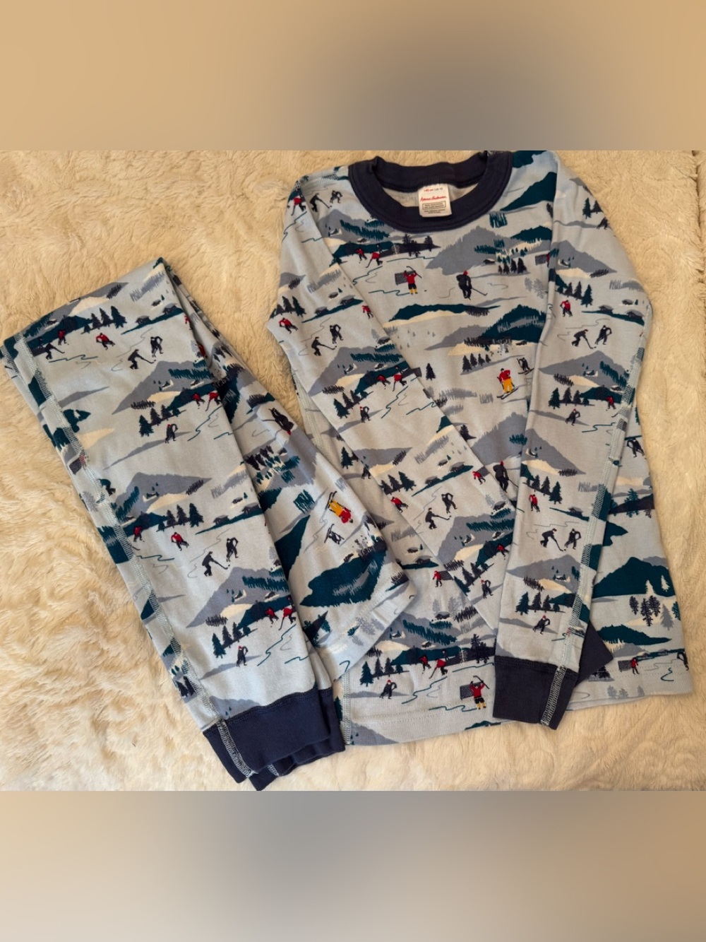 Hannah Anderson Blue Ski/ Hockey Print Pajama Set - Size 10